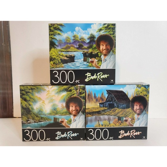 BOB ROSS 3 Puzzle Set! 300 PIECE JIGSAW PUZZLE 14"X11" FREE SHIP Barn lake water - Picture 1 of 7